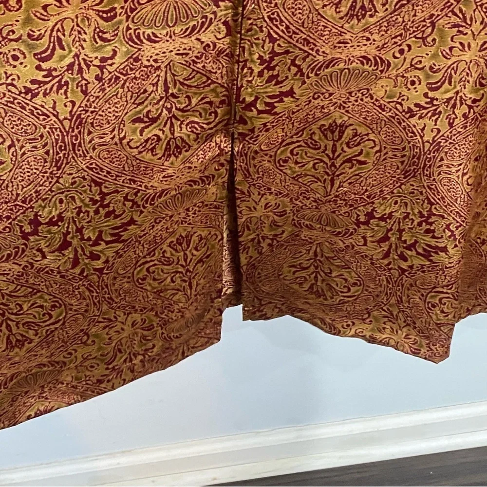 Vintage Natori Satin Paisley Printed 3/4 Sleeve Zip Front Kaftan Robe